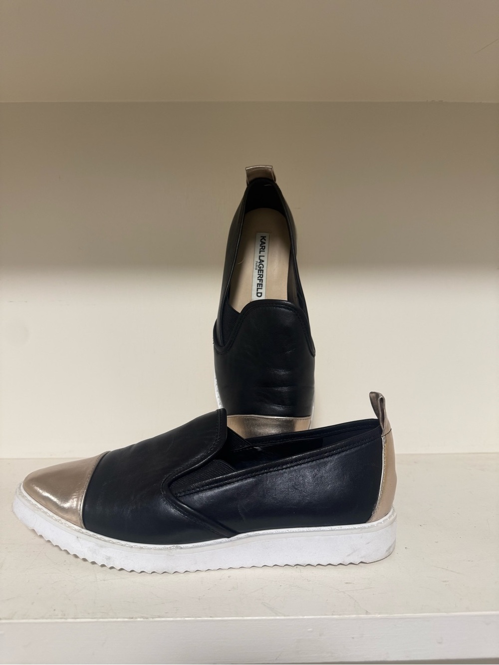 Karl Lagerfeld Black and Metallic Slip-On Sneakers